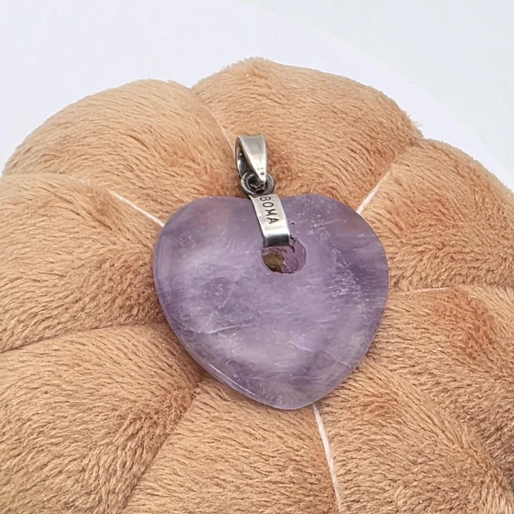 Vintage BOMA Amethyst Heart Pendant 925 Sterling‎ Silver Signed FREE $HIPPING!!